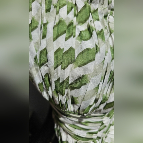 SUZI CHIN Strapless Corset Green and White Silk Dress Ruched Size M 10 - Picture 11 of 12